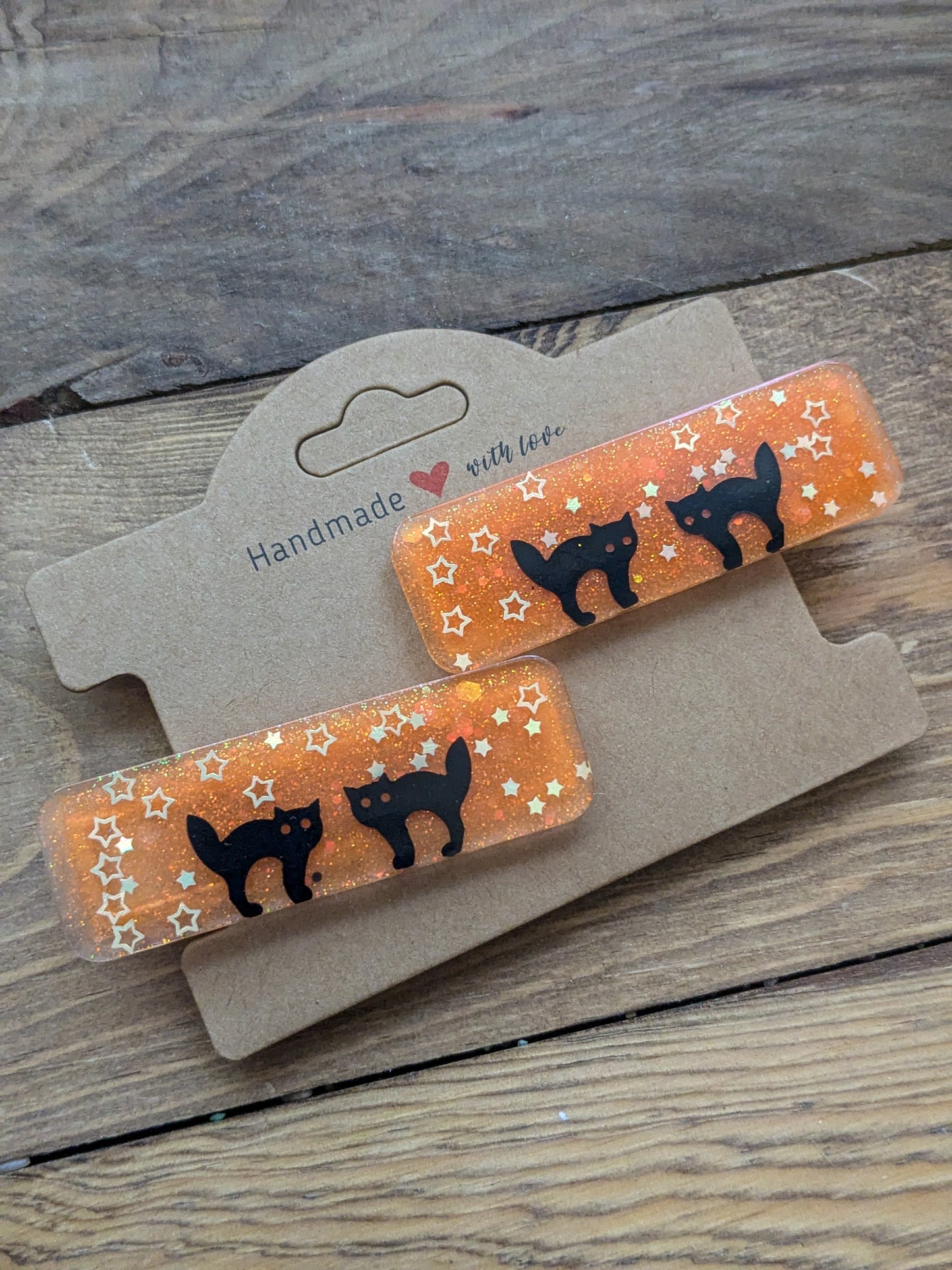 Hairclips - Black Cats on Orange